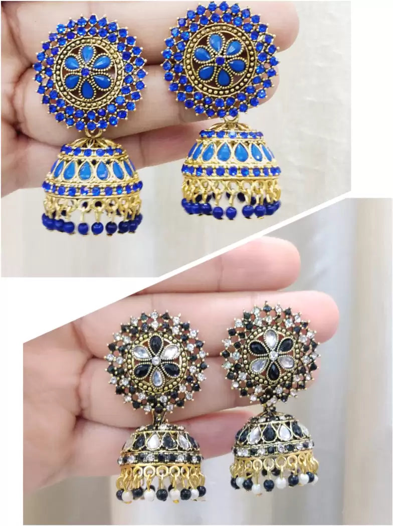 Premium Jaipuri Oxidized Set Of 12 Earrings Combo With Free Adjustable Alloy Ring