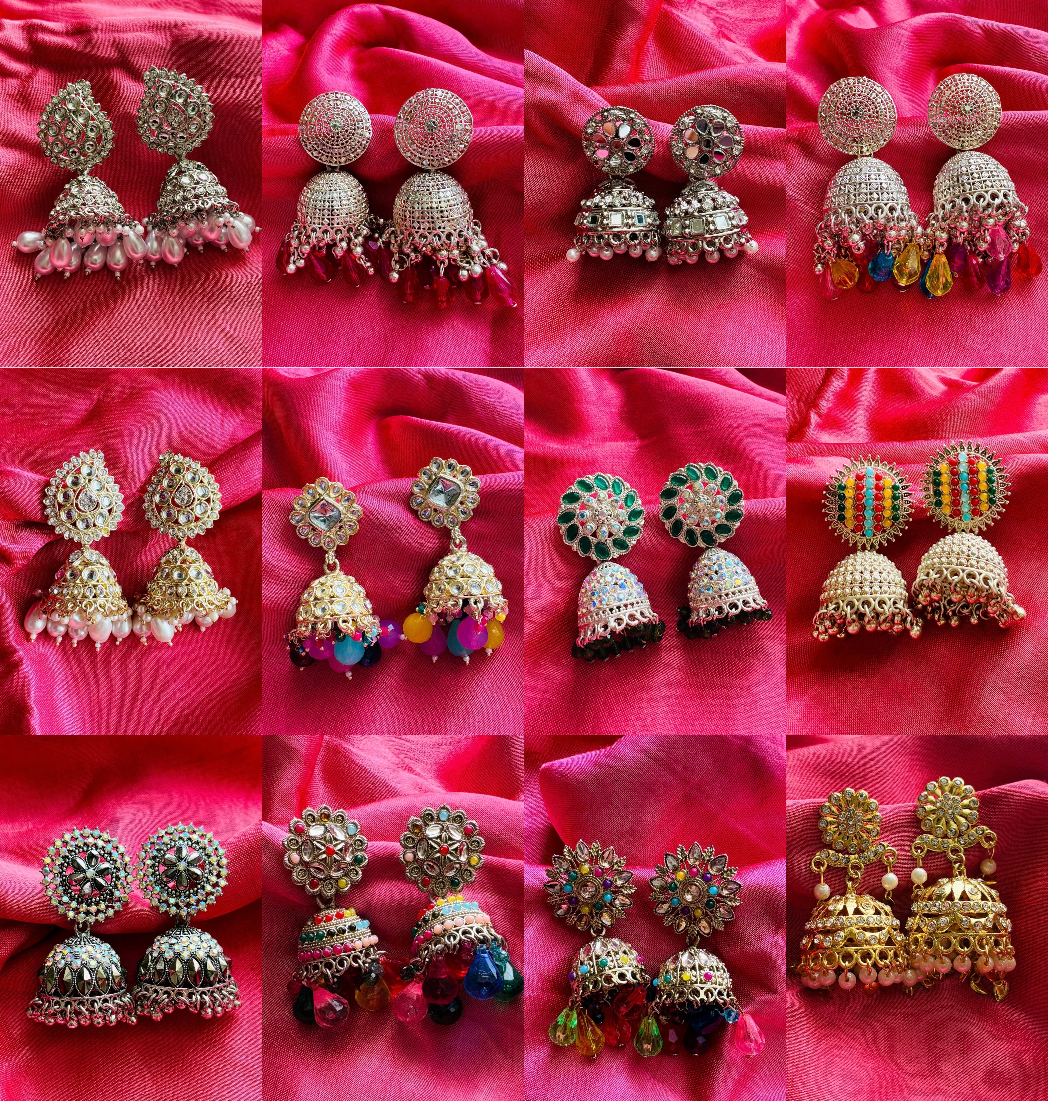 Premium Udaipur Oxidised Set Of 12 Jhumkas Combo With Free Gift