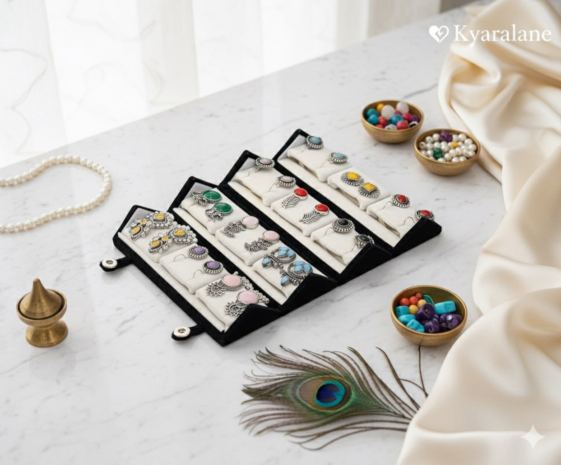 Premium Velvet Box With 12 Oxidised Jaipuri Earrings With Free Gift