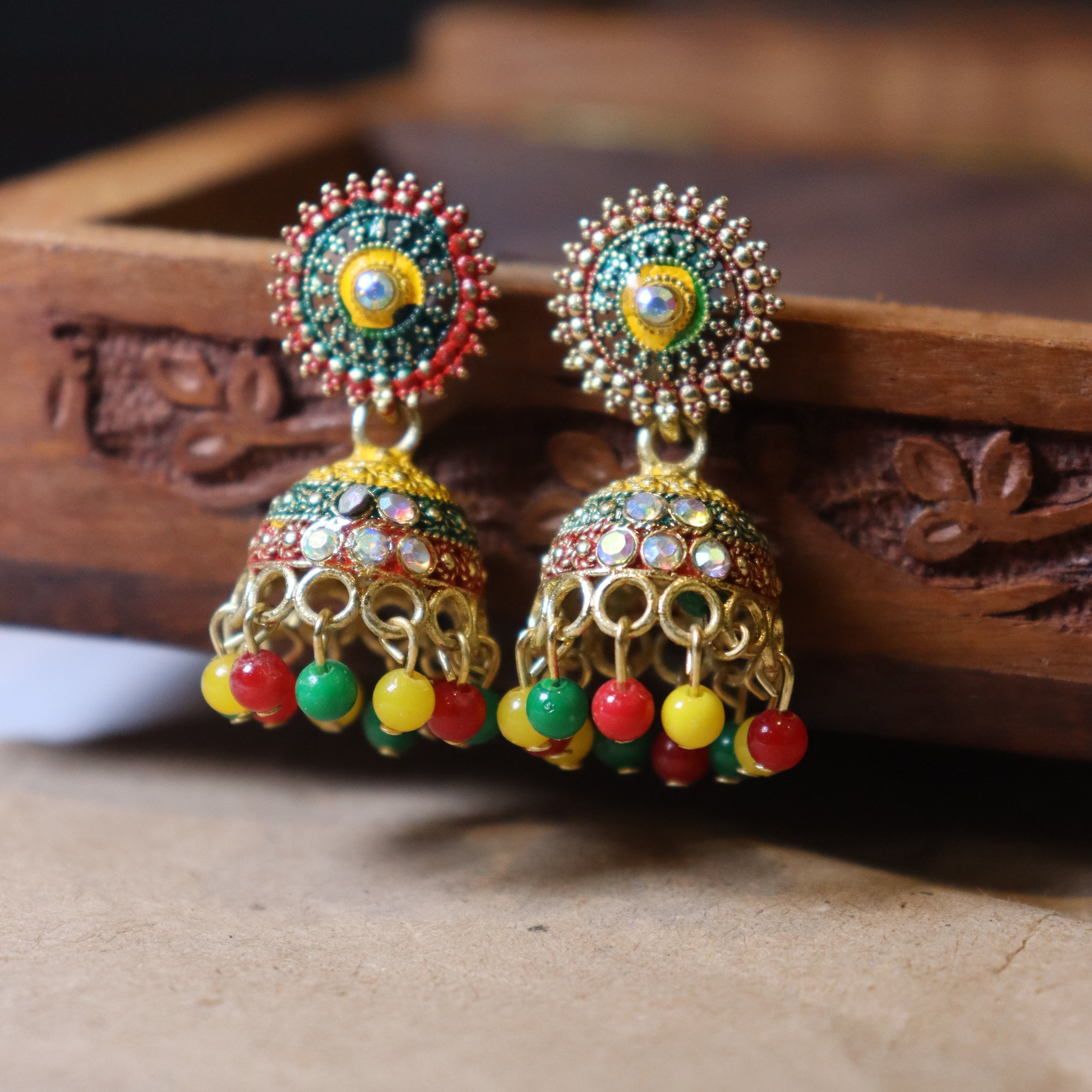 Premium Oxidised 12 Set of Jaipuri Jhumkas With Free Rings Set