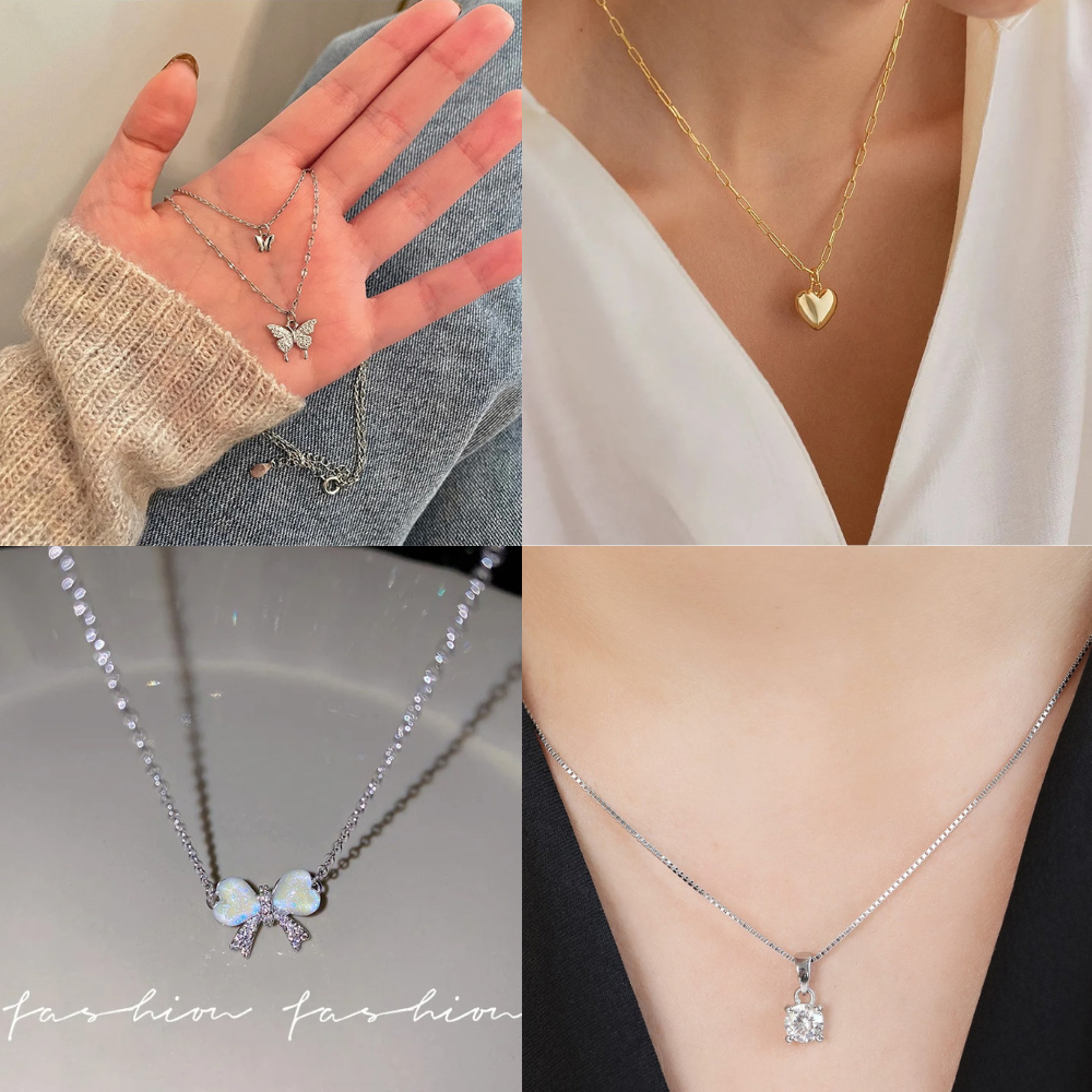Premium Korean Design Set of 4 NeckLace Combo with Free Ring