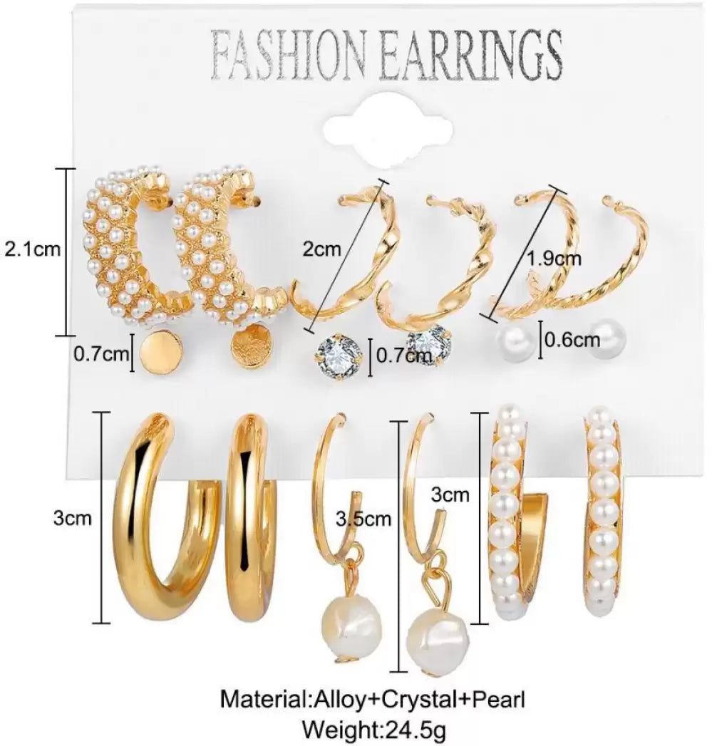 Premium Jaipuri Set of 9 Gold Plated Alloy Earrings Set with Free Gift