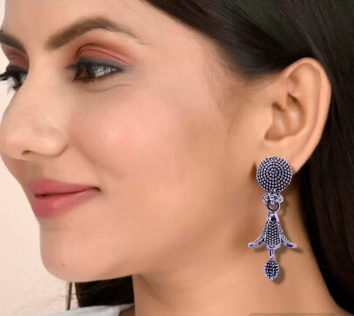 Premium Jaipuri Oxidized Set Of 7 Jhumkas Combo With Free 3 Rings Set