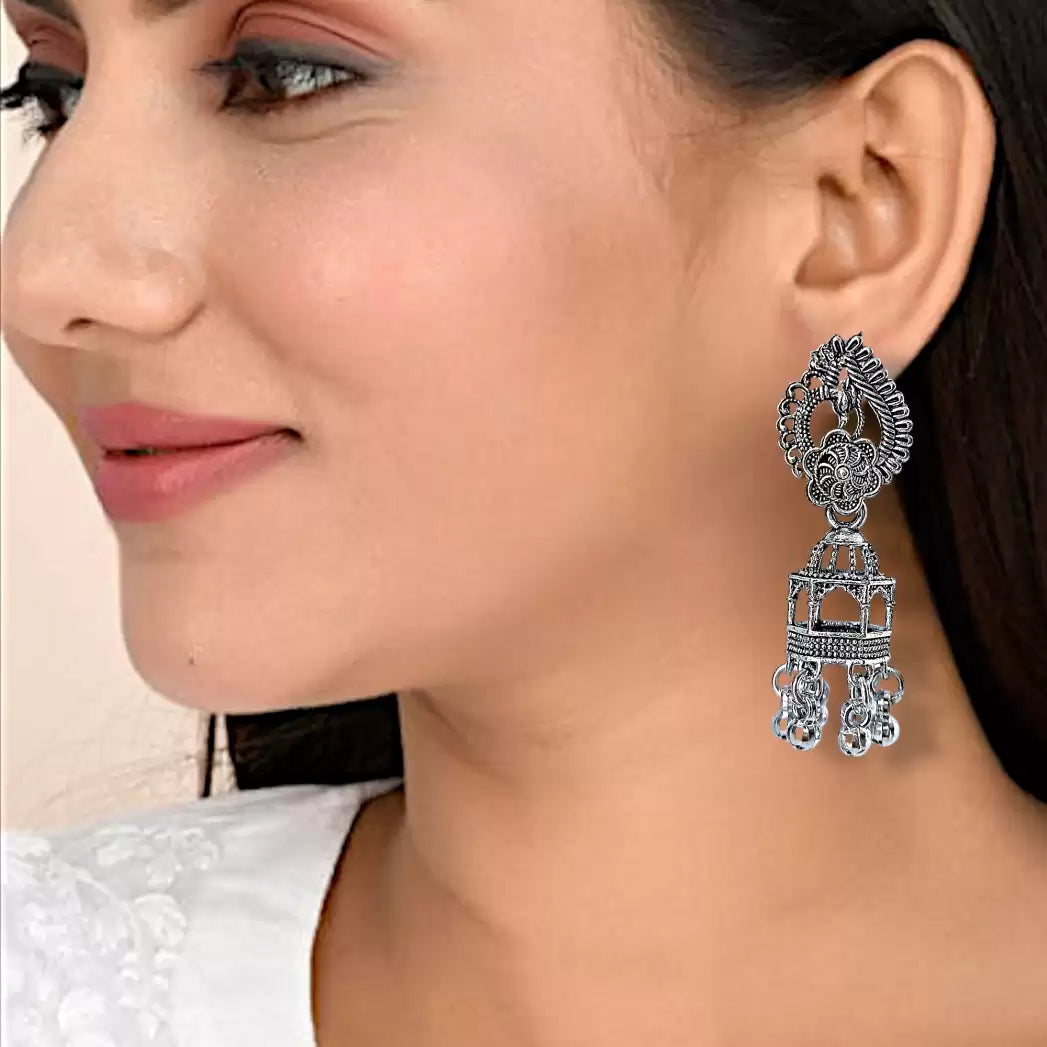 Premium Jaipuri Oxidized Set Of 7 Jhumkas Combo With Free 3 Rings Set