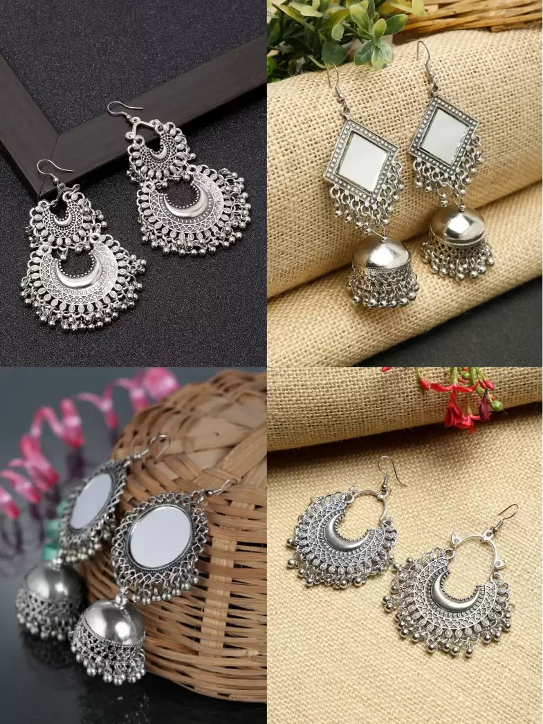 Premium Jaipuri Oxidized Set Of 12 Earrings Combo With Free Adjustable Alloy Ring