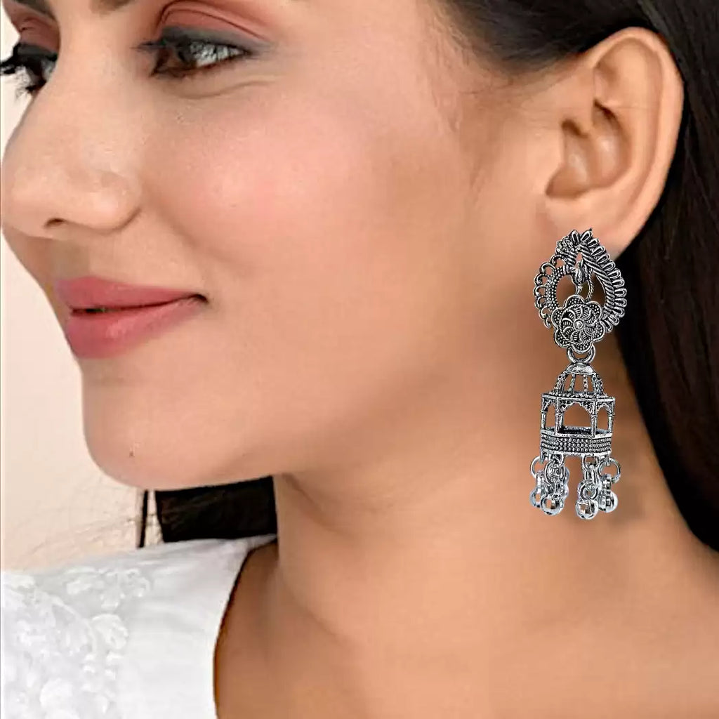 Premium Jaipuri Oxidized Set Of 7 Jhumkas Combo With Free 3 Rings Set